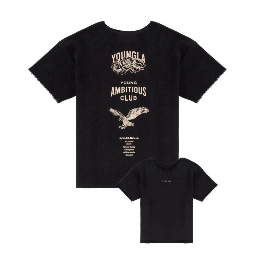YOUNGLA Reversible Oversized Graphic T-Shirt Black Sz S/M Young Ambitious Club